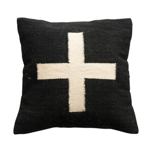 20" Square Wool Blend Pillow With Swiss Cross