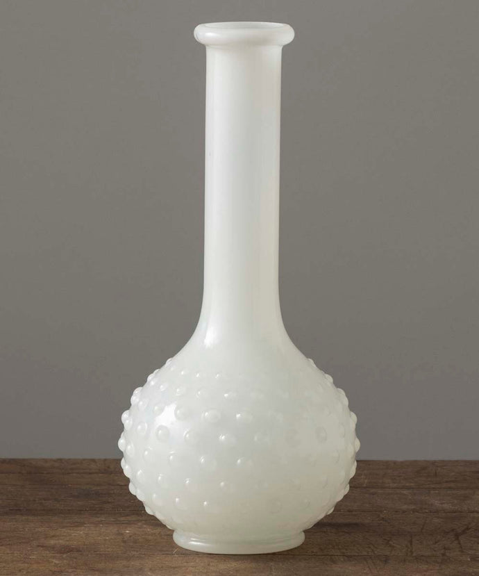 White Opaque Hobnail Bud Vase